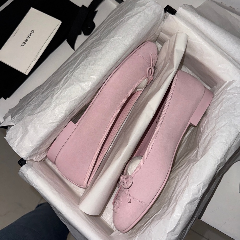 Chanel Pink Suede Ballerinas | Size 38 - Picture 9 of 10